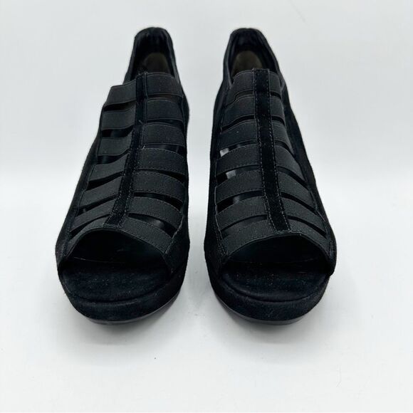 Paul Green Black Elastic Suede Cage Platform Heels Sz 5 - Picture 4 of 13